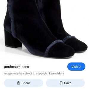 Women's Navy Velvet Block Heel Ankle Boots